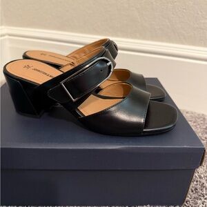 Johnston & Murphy Everly Black Leather Buckle Slide Mules